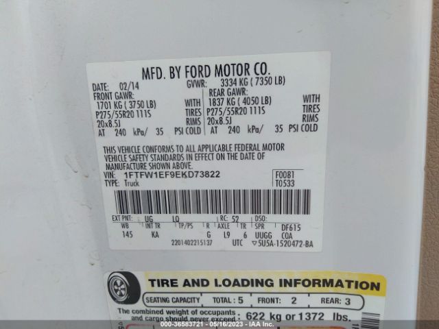 1FTFW1EF9EKD73822 Ford F-150 Xl/xlt/stx/fx4/lariat