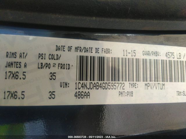 1C4NJDAB4GD595772 Jeep Compass High Altitude