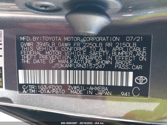 Toyota Prius L 2022 JTDKAMFU9N3157247 Image 9