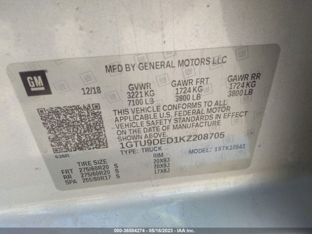 1GTU9DED1KZ208705 GMC Sierra 1500 Slt
