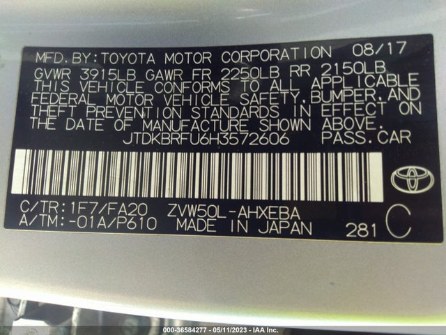 Toyota Prius Two/two Eco/three 2017 JTDKBRFU6H3572606 Image 10
