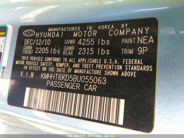 2011 HYUNDAI GENESIS COUPE VIN: KMHHT6KD5BU055063