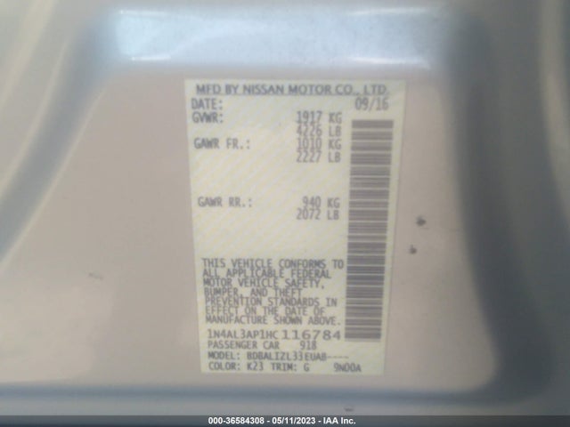 Nissan ALTIMA 2.5 2017 1N4AL3AP1HC116784 Image 10