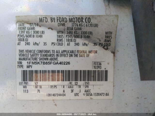 1FM5K7B85FGA40226 Ford Explorer Base