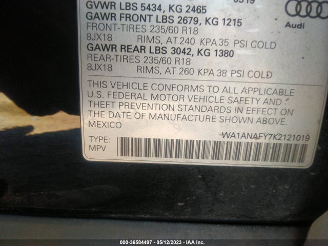 WA1ANAFY7K2121019 Audi Q5 PREMIUM