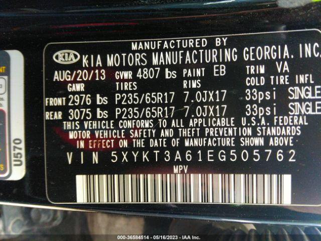 5XYKT3A61EG505762 KIA SORENTO LX