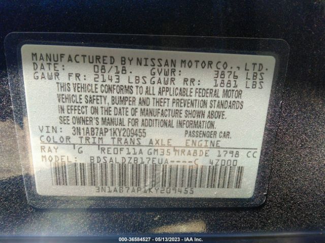 3N1AB7AP1KY209455 Nissan SENTRA SV