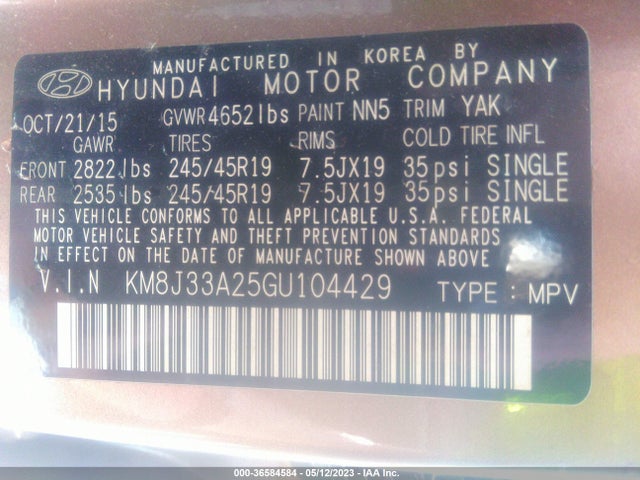 Hyundai Tucson Limited 2016 KM8J33A25GU104429 Image 10