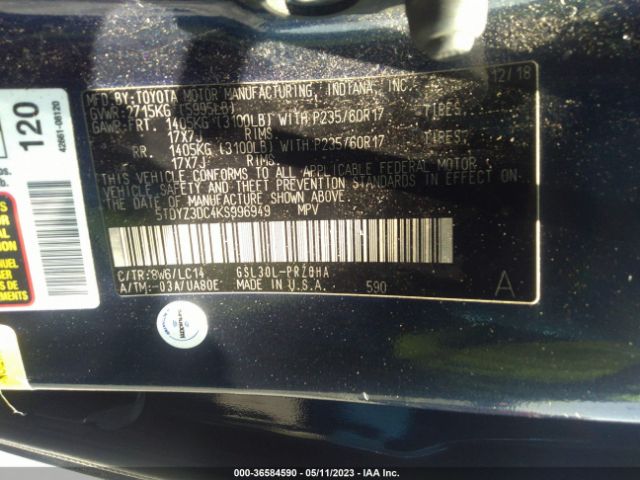 5TDYZ3DC4KS996949 Toyota SIENNA XLE