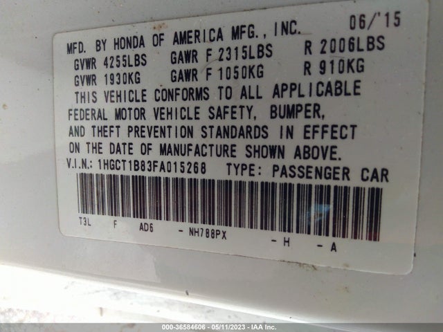 Honda Accord Coupe Ex-l 2015 1HGCT1B83FA015268 Image 9