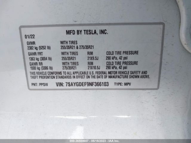 7SAYGDEF9NF366103 Tesla Model Y Performance