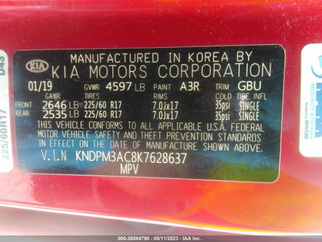 KNDPM3AC8K7628637 KIA Sportage Lx