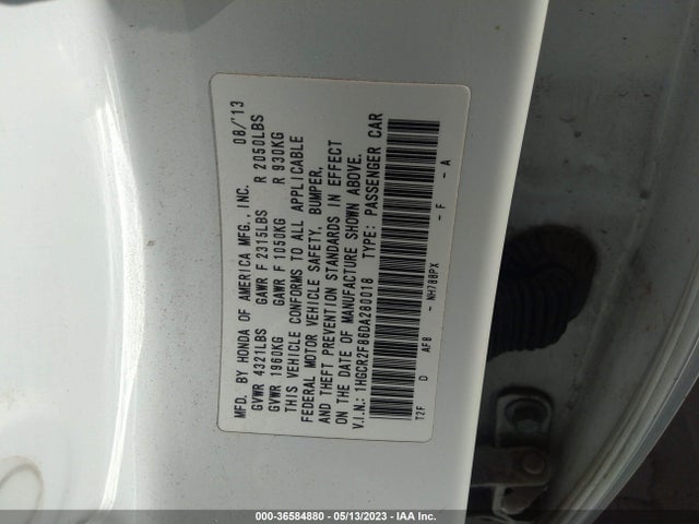 2013 HONDA ACCORD EX-L VIN: 1HGCR2F86DA280018