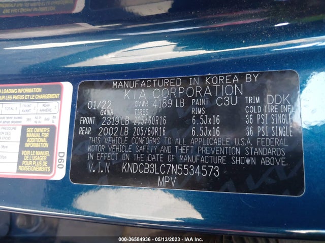 2022 KIA NIRO LXS VIN: KNDCB3LC7N5534573