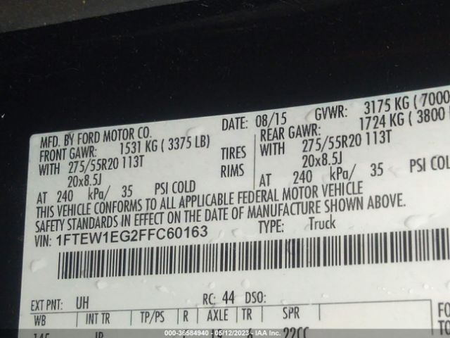 1FTEW1EG2FFC60163 Ford F-150 Xlt/xl/lariat/platinum