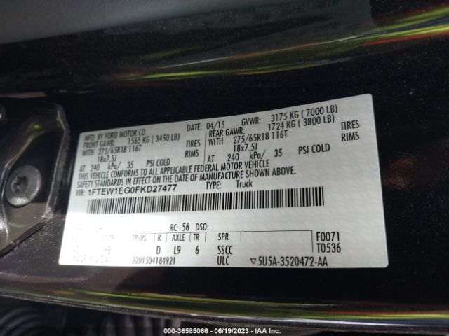1FTEW1EG0FKD27477 Ford F-150 Xlt/xl/lariat/platinum
