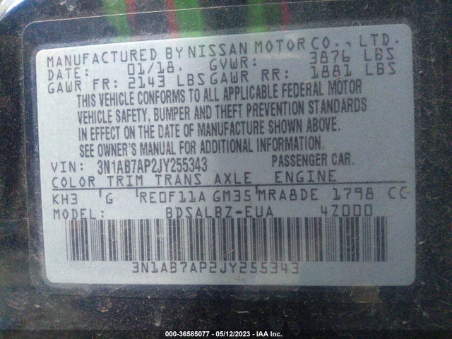 Nissan SENTRA S 2018 3N1AB7AP2JY255343 Image 9