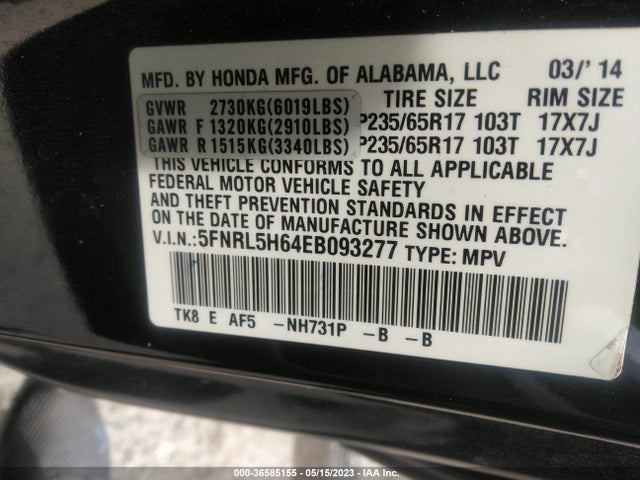 Honda Odyssey Ex-l 2014 5FNRL5H64EB093277 Image 9