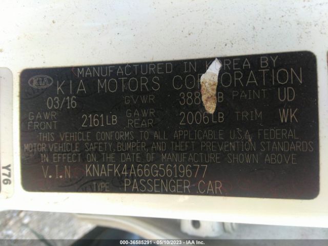 KNAFK4A66G5619677 KIA FORTE LX
