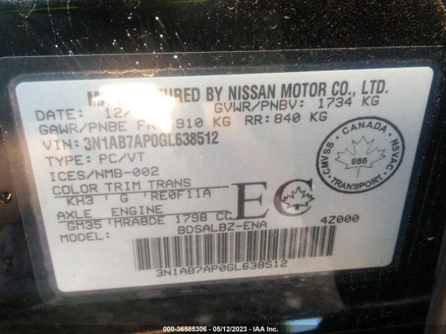 3N1AB7AP0GL638512 Nissan Sentra Sr/sl/s/sv/fe+ S