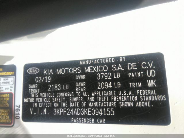 3KPF24AD3KE094155 KIA Forte Lxs