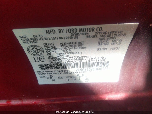 2015 Ford Flex, VIN: 2FMGK5C86FBA05214