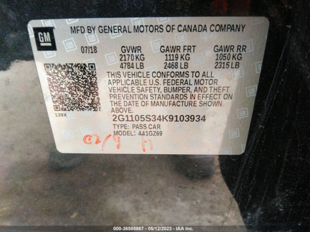 Chevrolet Impala Premier 2019 2G1105S34K9103934 Image 10