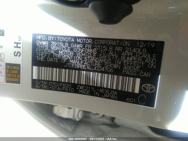 Toyota Corolla Hybrid Le 2020 JTDEBRBEXLJ024706 Image 9