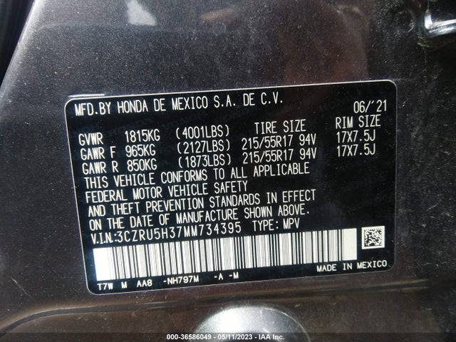 Honda HR-V LX 2021 3CZRU5H37MM734395 Image 10