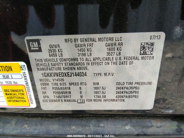 GMC ACADIA SLE 2014 1GKKVNEDXEJ144034 Image 9