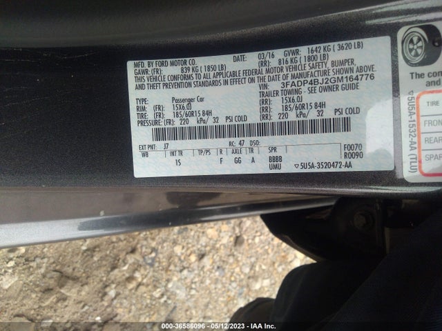 2016 FORD FIESTA SE VIN: 3FADP4BJ2GM164776