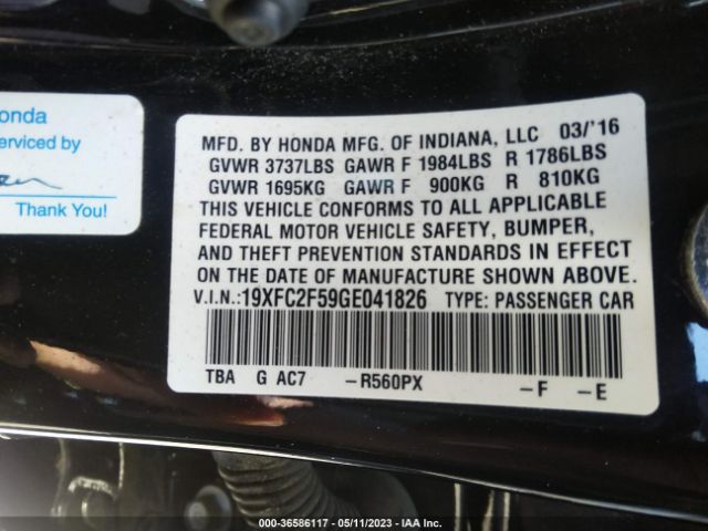 19XFC2F59GE041826 Honda Civic Sedan Lx