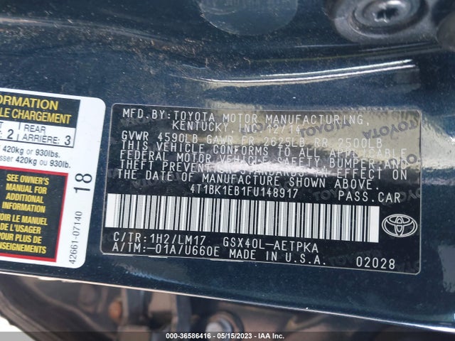 Toyota AVALON LIMITED 2015 4T1BK1EB1FU148917 Image 10