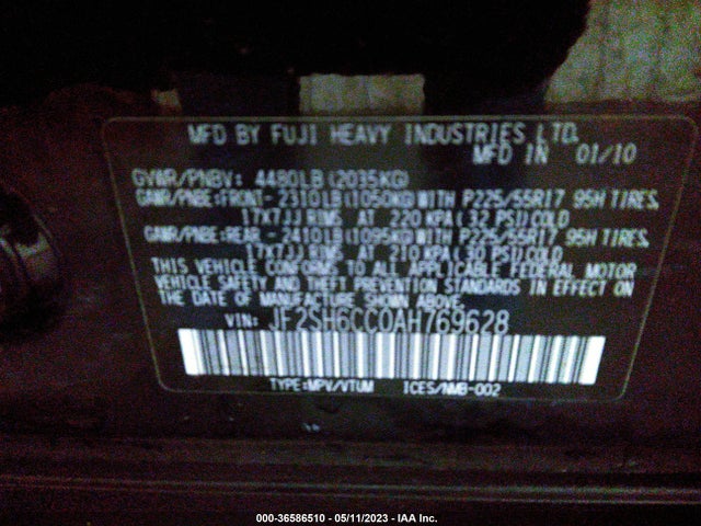 2010 SUBARU FORESTER 2.5X PREMIUM VIN: JF2SH6CC0AH769628