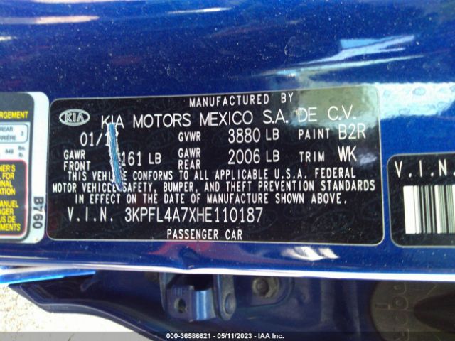 3KPFL4A7XHE110187 KIA FORTE LX
