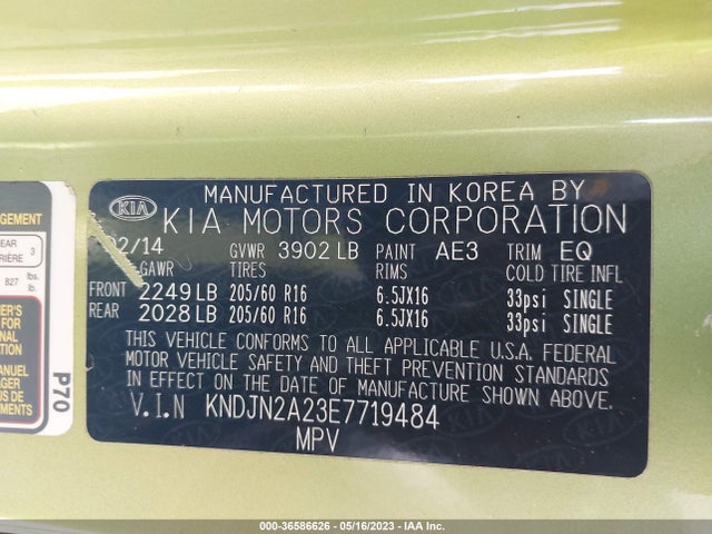 KIA Soul Base 2014 KNDJN2A23E7719484 Image 10