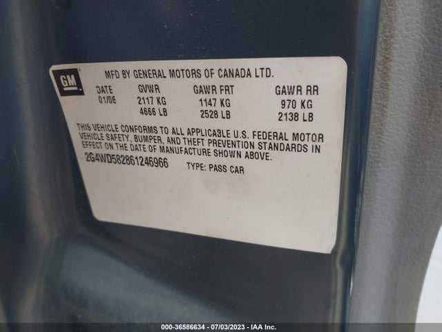 2006 BUICK LACROSSE CXL VIN: 2G4WD582861246966