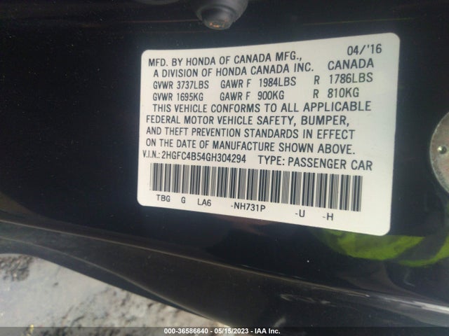 Honda Civic Coupe Lx 2016 2HGFC4B54GH304294 Image 9