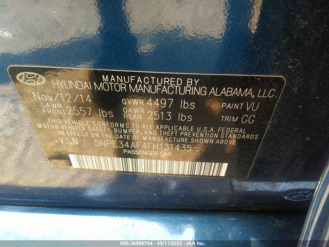Hyundai Sonata 2.4l Limited 2015 5NPE34AF4FH131435 Image 9