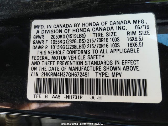 Honda CR-V LX 2016 2HKRM4H37GH672491 Image 9
