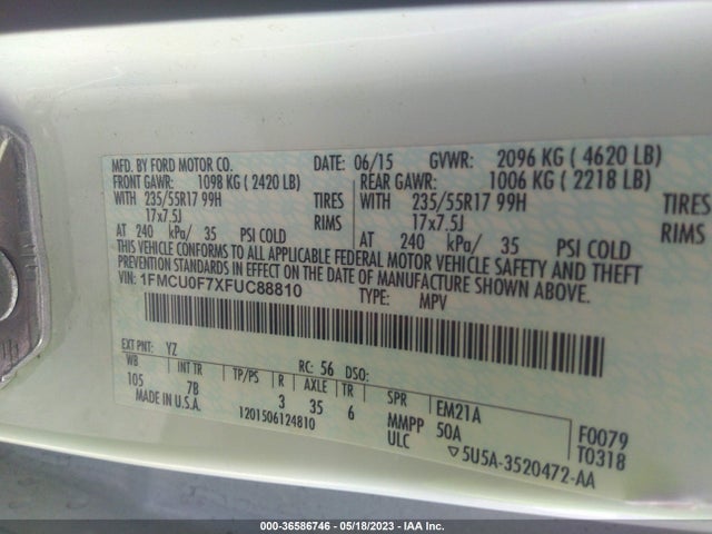 2015 FORD ESCAPE S VIN: 1FMCU0F7XFUC88810