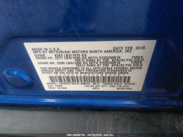 4A4AR3AW6FE025567 Mitsubishi Outlander Sport 2.4 Es