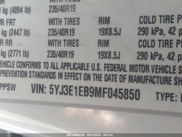 Tesla Model 3 Long Range 2021 5YJ3E1EB9MF045850 Image 10