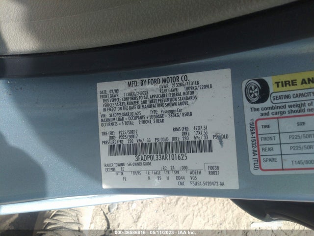 2010 FORD FUSION HYBRID VIN: 3FADP0L33AR101625