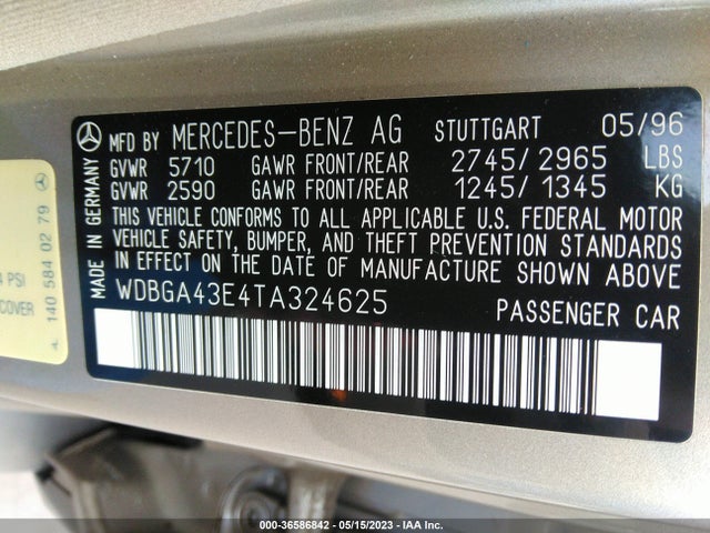 1996 Mercedes-benz S 420 მანქანა იყიდება აუქციონზე, vin: WDBGA43E4TA324625, აუქციონის ნომერი: 36586842