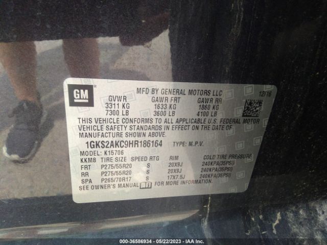 1GKS2AKC9HR186164 GMC YUKON SLE
