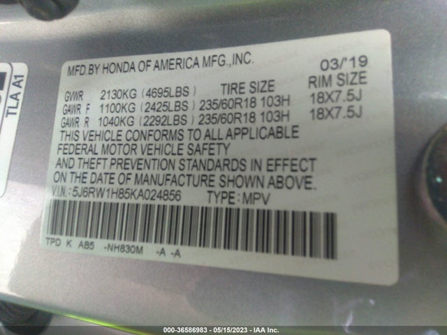 Honda Cr-v Ex-l 2019 5J6RW1H85KA024856 Image 9