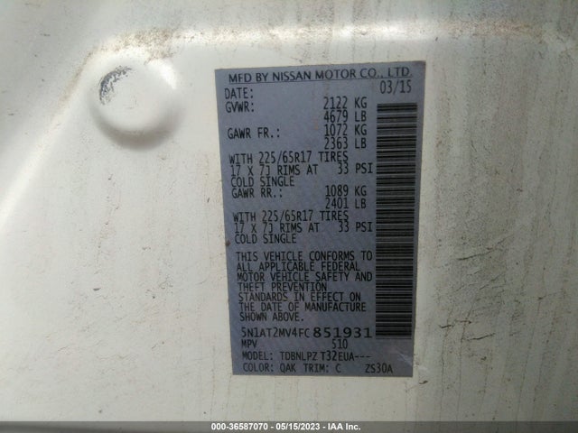 Nissan ROGUE S 2015 5N1AT2MV4FC851931 Image 9