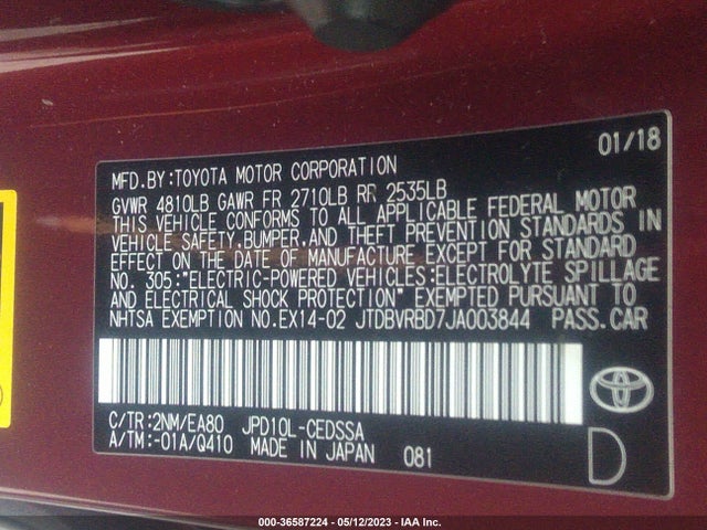 Toyota Mirai 2018 JTDBVRBD7JA003844 Image 9