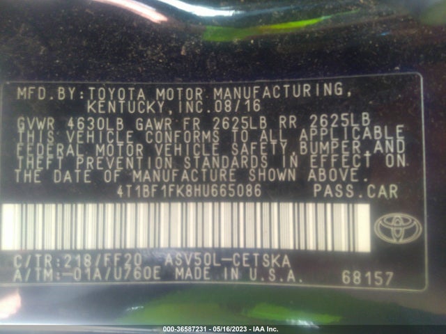 Toyota Camry Xle/se/le/xse 2017 4T1BF1FK8HU665086 Image 9